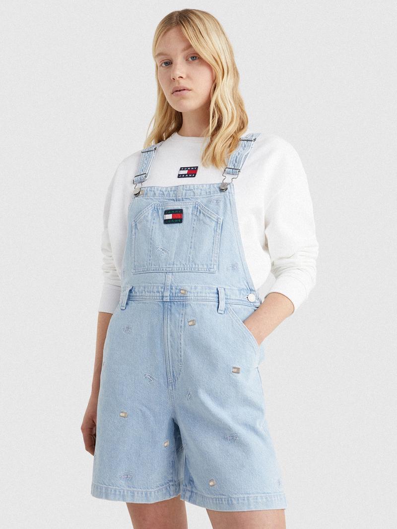 Női Tommy Hilfiger Denim Overall Flag Rövid Dresses Kék | HU 57ILH